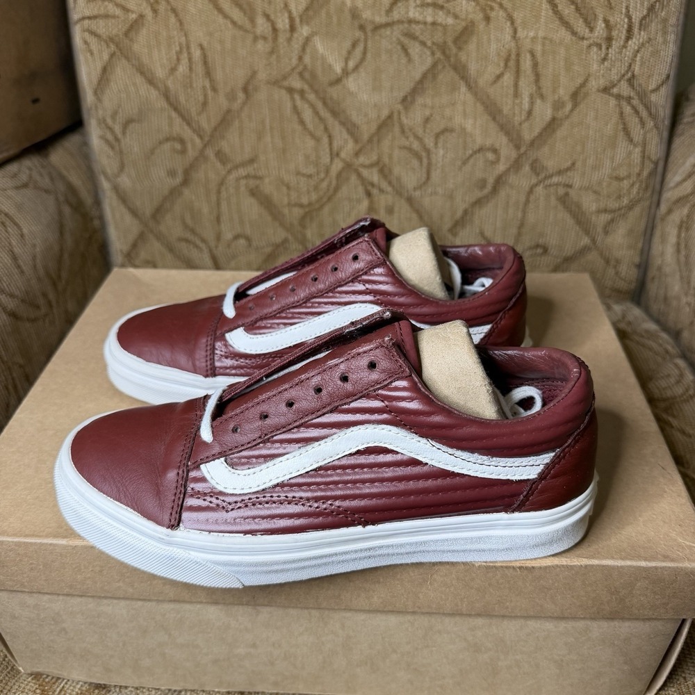 Vans Moto Leather UA Old Skool Maroon w White Logo Sneaker Men Size 6